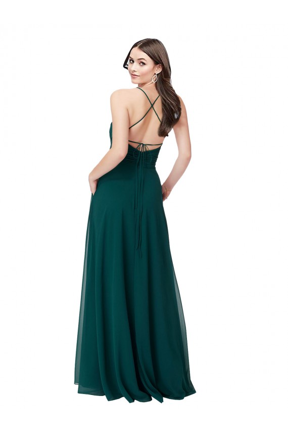 Chiffon Criss Cross Back Long V-Neck A-Line Wedding Party Dress Armadale