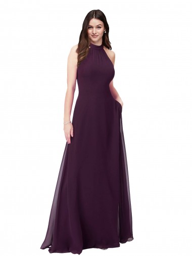 Soft Chiffon Keyhole Back Long Halter Neck Grape A-Line Bridesmaid Dress Armadale