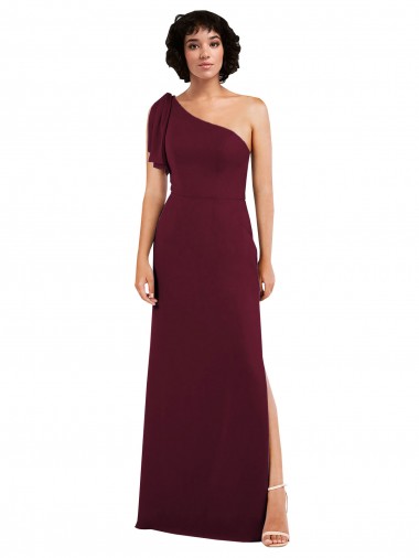 Soft Chiffon Long One Shoulder Burgundy A-Line Formal Evening Gown / Bridesmaid Dress Armadale