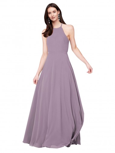 Chiffon Keyhole Back Long Halter Neck Dark Lavender A-Line Bridesmaid Dress / Evening Dress Armadale