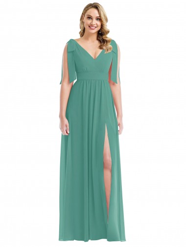 Soft Chiffon V-Back Long V-Neck Icelandic Silver A-Line Semi Formal Evening Dress / Bridesmaid Dress Armadale