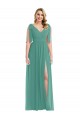 Soft Chiffon V-Back Long V-Neck Icelandic Silver A-Line Semi Formal Evening Dress / Bridesmaid Dress Armadale