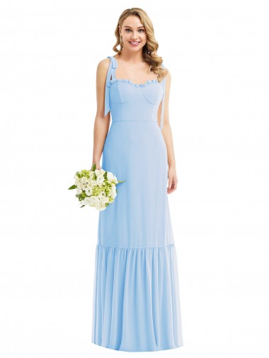 Soft Chiffon Long Spaghetti Straps Light Sky Blue A-Line Semi Formal Evening Dress / Bridesmaid Dress Armadale