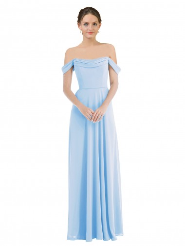 Soft Chiffon Long Off the Shoulder Light Sky Blue A-Line Formal Evening Gown / Bridesmaid Dress Armadale