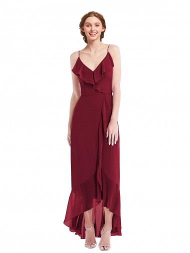 Soft Chiffon Low Back Long Spaghetti Straps A-Line High Low Evening Gown / Bridesmaid Dress Armadale