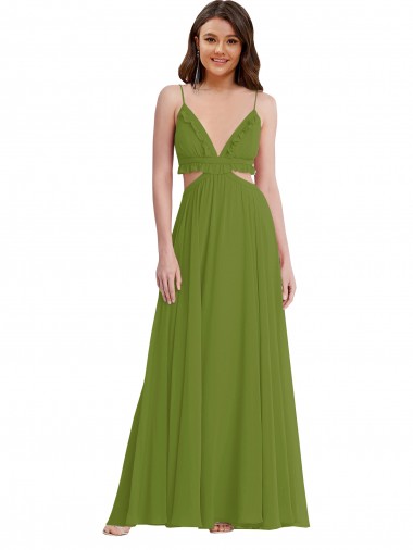 Soft Chiffon Open Back Long V-Neck A-Line Plus Size Evening Gown / Bridesmaid Dress Armadale