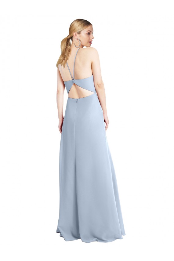 Chiffon Keyhole Back Long Halter Neck Light Sky Blue A-Line Bridesmaid Dress / Evening Dress Armadale