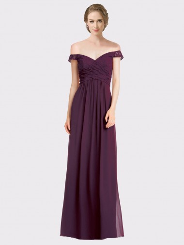 Soft Chiffon & Lace Low Back Long Off the Shoulder Grape A-Line Bridesmaid Dress Armadale