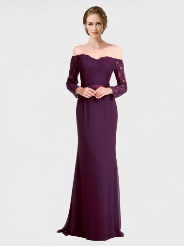 Soft Chiffon & Lace Low Back Long Off the Shoulder Mermaid Bridesmaid Dress Armadale