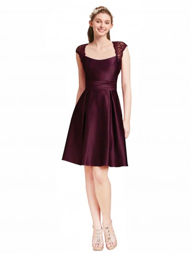 Satin & Lace Open Back Knee Length Square Neck A-Line Bridesmaid Dress Armadale