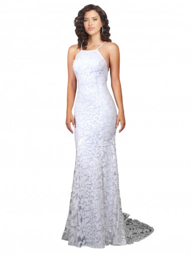 Lace Low Back Sweep Train High Neck Sheath Wedding Dress Armadale