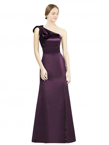 Satin Long One Shoulder Grape Mermaid Bridesmaid Dress Armadale