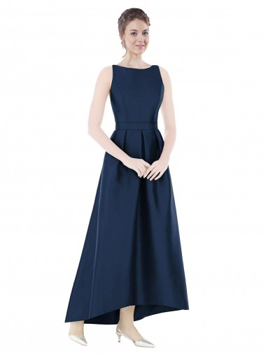 Satin Long Bateau Neck A-Line High Low Bridesmaid Dress Armadale