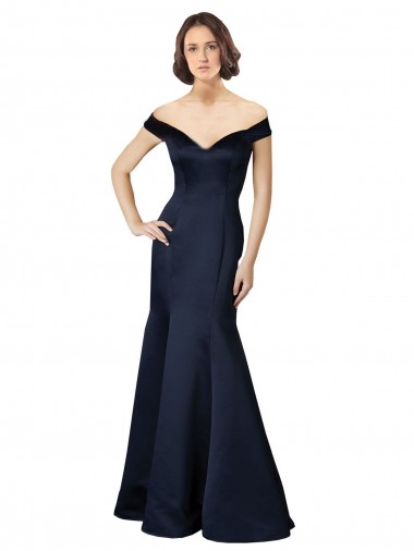 Satin Long Off the Shoulder Dark Navy Mermaid Prom Dress / Bridesmaid Dress Armadale