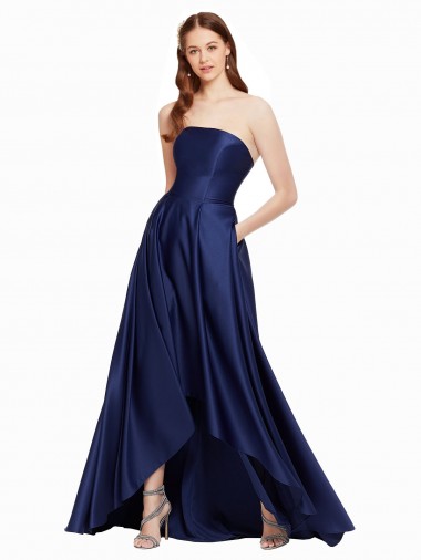 Satin Low Back Long Strapless A-Line High Low Evening Gown / Prom Dress / Bridesmaid Dress Armadale