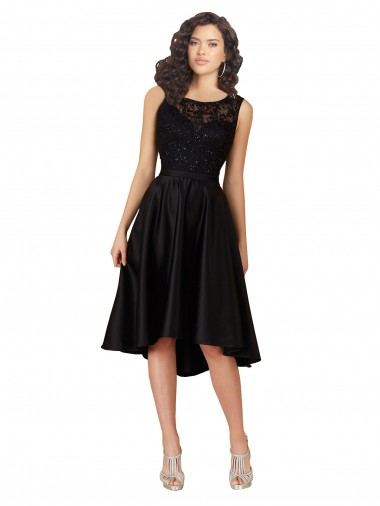 Satin & Lace Midi Length Illusion Neck A-Line High Low Bridesmaid Dress Armadale