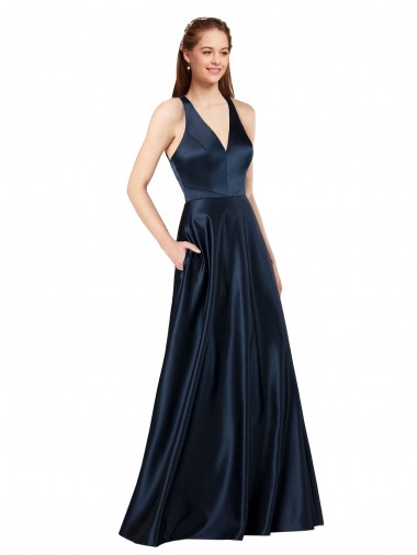 Satin Keyhole Back Long V-Neck A-Line Formal Evening Gown / Prom Dress / Bridesmaid Dress Armadale