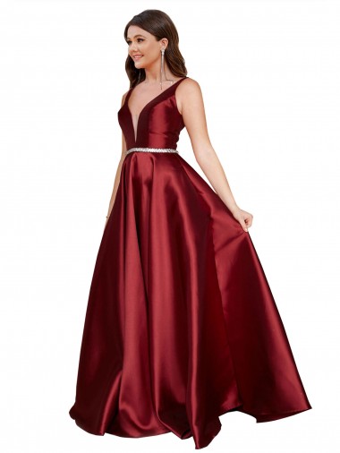 Satin V-Back Long V-Neck A-Line Formal Plus Size Evening Gown / Prom Dress / Bridesmaid Dress Armadale