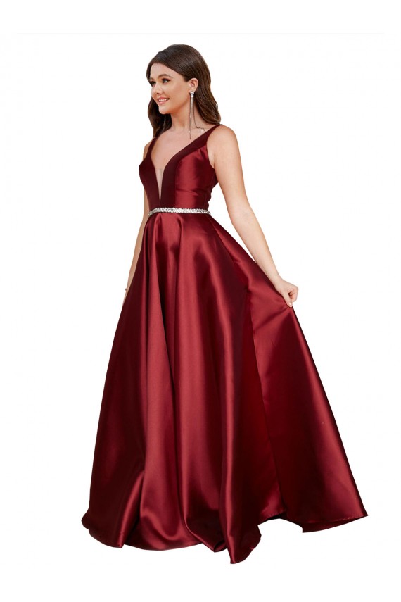 Satin V-Back Long V-Neck A-Line Formal Plus Size Evening Gown / Prom Dress / Bridesmaid Dress Armadale