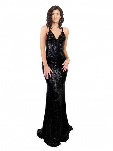 Sequin Criss Cross Open Back Long V-Neck Mermaid Black Tie Evening Gown / Prom Dress / Bridesmaid Dress Armadale