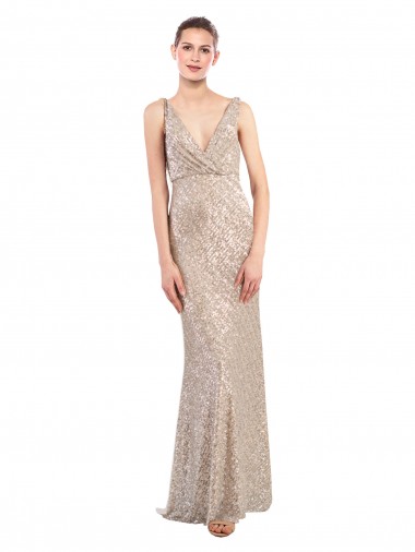 Sequin & Sparkling Sequin Low Back Long V-Neck Sheath Formal Evening Gown / Prom Dress / Bridesmaid Dress Armadale