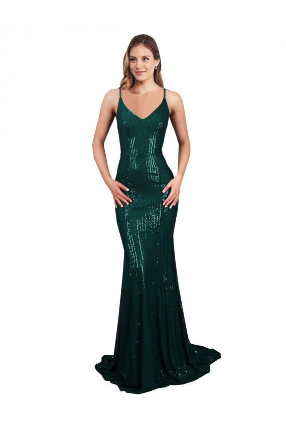 Sequin Low Back Long V-Neck Dark Green Mermaid Formal Evening Gown / Prom Dress / Bridesmaid Dress Armadale