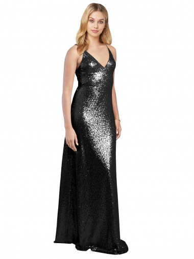 Sequin V-Back Long Spaghetti Straps A-Line Formal Evening Gown / Prom Dress / Bridesmaid Dress Armadale