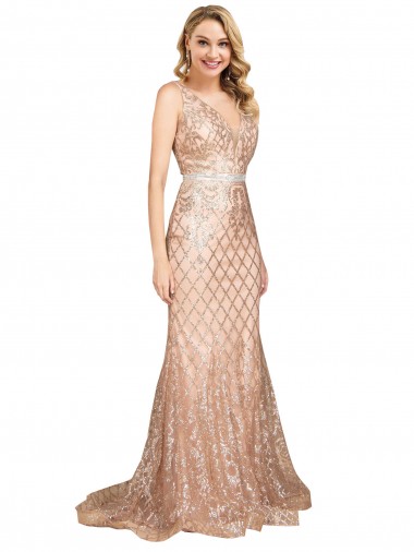 Sequin & Sparkling Sequin V-Back Long V-Neck Mermaid Formal Plus Size Evening Gown / Prom Dress / Bridesmaid Dress Armadale