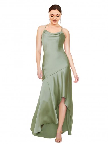 Silk like Satin Criss Cross Open Back Long Cowl Neck A-Line High Low Evening Gown / Prom Dress / Bridesmaid Dress Armadale