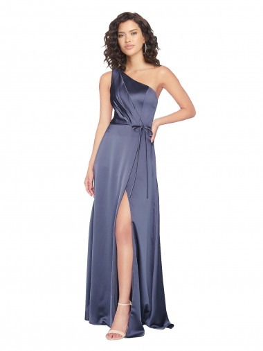 Silk like Satin Long One Shoulder Dusk A-Line Formal Evening Gown / Prom Dress / Bridesmaid Dress Armadale