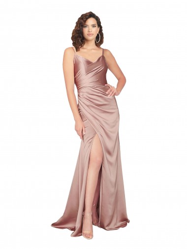 Silk like Satin V-Back Long V-Neck Sheath Black Tie Evening Gown / Prom Dress / Bridesmaid Dress Armadale