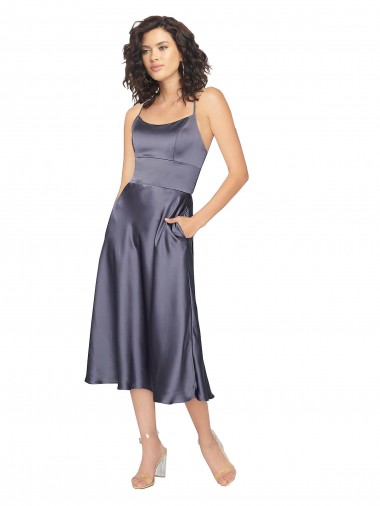 Silk like Satin Criss Cross Back Midi Length Scoop Neck A-Line Prom Dress / Bridesmaid Dress Armadale