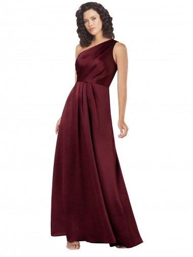 Silk like Satin Long One Shoulder Burgundy A-Line Formal Evening Gown / Prom Dress / Bridesmaid Dress Armadale