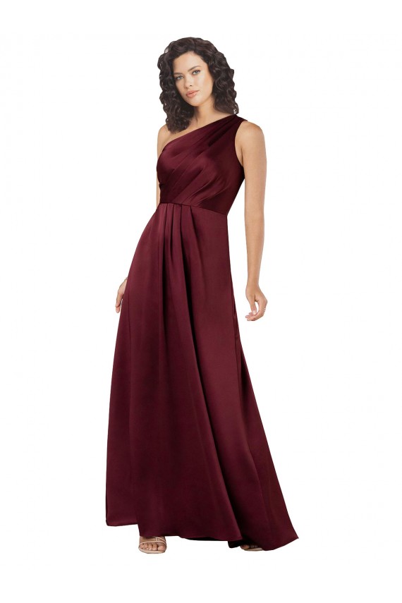 Silk like Satin Long One Shoulder Burgundy A-Line Formal Evening Gown / Prom Dress / Bridesmaid Dress Armadale