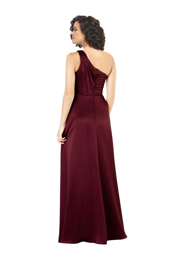 Silk like Satin Long One Shoulder Burgundy A-Line Formal Evening Gown / Prom Dress / Bridesmaid Dress Armadale