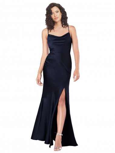 Silk like Satin Long Cowl Neck A-Line Black Tie Evening Gown / Prom Dress / Bridesmaid Dress Armadale