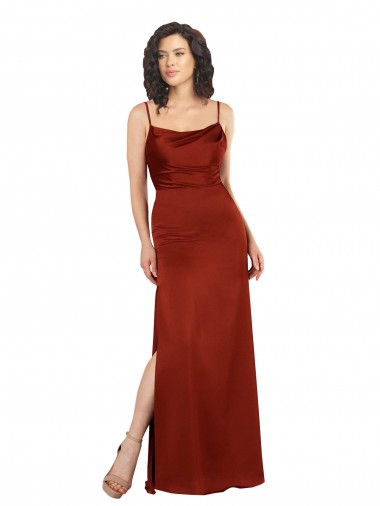 Silk like Satin Low Back Long Spaghetti Straps Red A-Line Formal Evening Gown / Prom Dress / Bridesmaid Dress Armadale