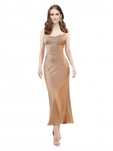 Silk like Satin Low Back Midi Length Cowl Neck Sheath Formal Evening Gown / Prom Dress / Bridesmaid Dress Armadale