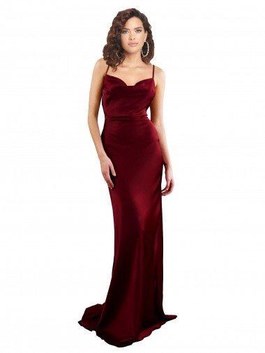 Silk like Satin Criss Cross Open Back Long Cowl Neck Burgundy Sheath Formal Evening Gown / Prom Dress / Bridesmaid Dress Armadale