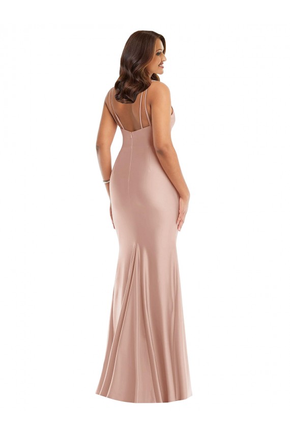 Silk like Satin Long V-Neck Dusty Pink Mermaid Formal Plus Size Evening Gown / Prom Dress / Bridesmaid Dress Armadale