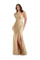 Silk like Satin Long One Shoulder Soft Gold Mermaid Formal Plus Size Evening Gown / Prom Dress / Bridesmaid Dress Armadale