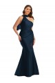 Silk like Satin Long One Shoulder Dark Navy Mermaid Formal Plus Size Evening Gown / Prom Dress / Bridesmaid Dress Armadale