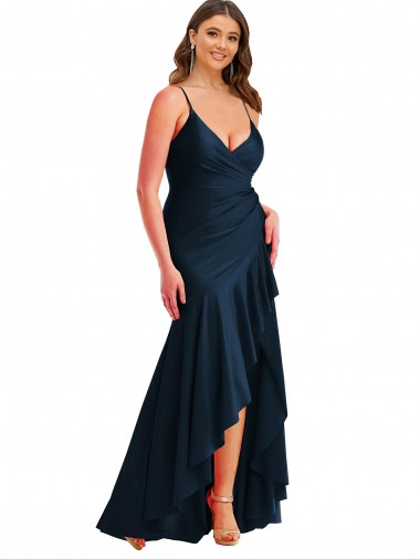 Silk like Satin Long Spaghetti Straps Mermaid High Low Plus Size Evening Gown / Prom Dress / Bridesmaid Dress Armadale