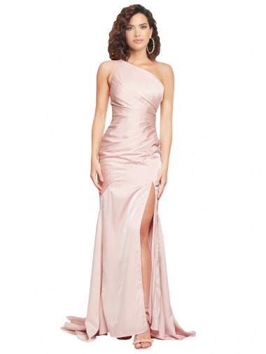 Silk like Satin Long One Shoulder Sheath Black Tie Evening Dress / Prom Dress / Bridesmaid Dress Armadale