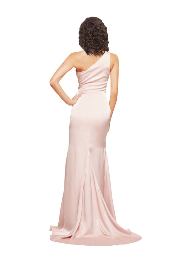 Silk like Satin Long One Shoulder Sheath Black Tie Evening Dress / Prom Dress / Bridesmaid Dress Armadale