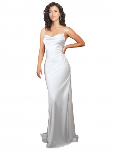 Silk like Satin Criss Cross Open Back Sweep Train Cowl Neck Sheath Beach Wedding Dresses Armadale