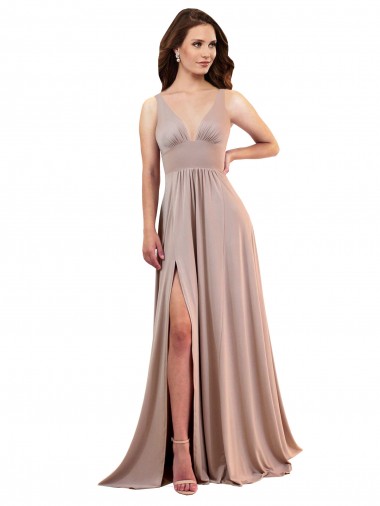 Spandex Low Back Long V-Neck A-Line Black Tie Evening Gown / Prom Dress / Bridesmaid Dress Armadale