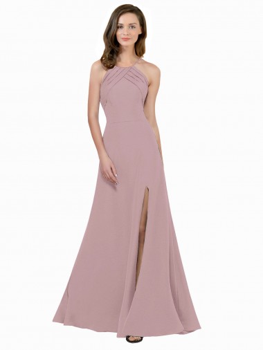 Stretch Crepe Keyhole Back Long Jewel Neck A-Line Prom Dress / Bridesmaid Dress Armadale