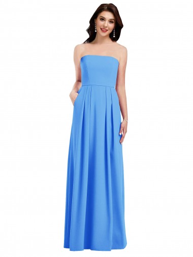 Stretch Crepe Low Back Long Strapless Peacock Blue Trumpet Semi Formal Evening Dress / Prom Dress / Bridesmaid Dress Armadale