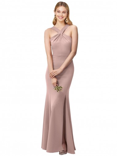 Stretch Crepe Criss Cross Back Long Halter Neck Sheath Prom Dress / Bridesmaid Dress Armadale